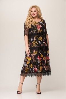 Костюм с платьем 1505 черный + цветы1 Svetlana Style