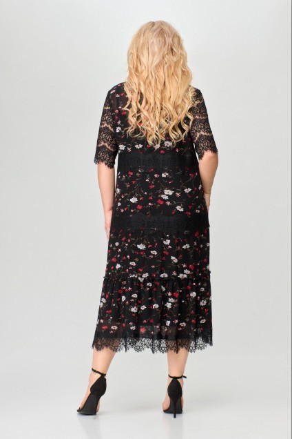 Костюм с платьем 1505 черный + красные цветы Svetlana Style