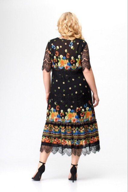 Костюм с платьем 1505 черный + узор Svetlana Style