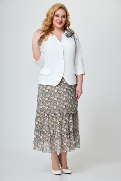 *Костюм с юбкой 1702 белый + цветы Svetlana Style