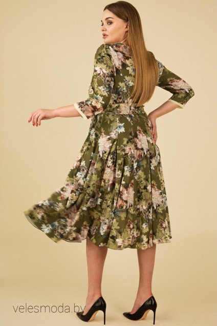 Платье 1217 зеленый+цветы TEFFI Style
