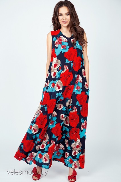 Платье 1390 красный+цветы TEFFI Style