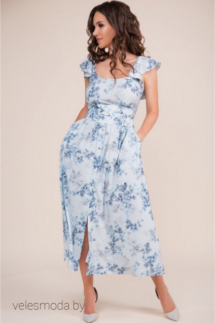 Платье 1420 голубой+листики TEFFI Style
