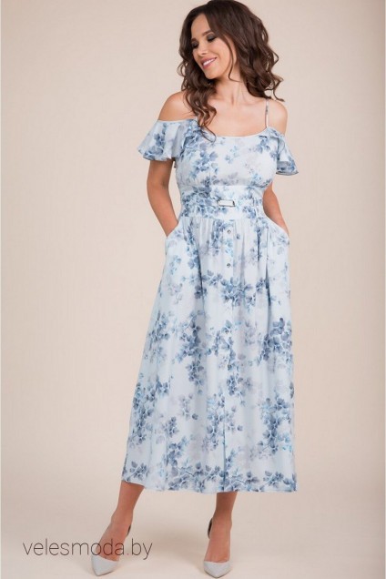 Платье 1420 голубой+листики TEFFI Style