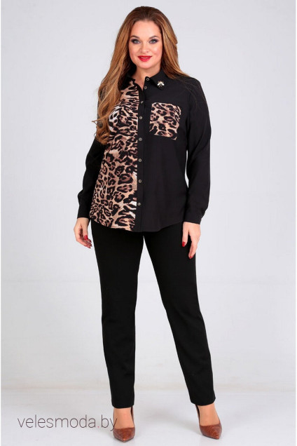 Блузка 62364 черный+леопард Tair-Grand