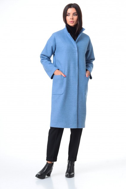 Костюм брючный+пальто 7085 голубой + черный Tender and nice