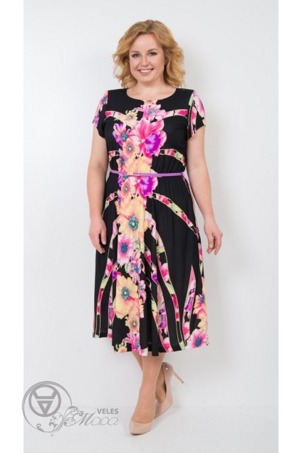 Платье 14-19 черный+розовые цветы TtricoTex Style
