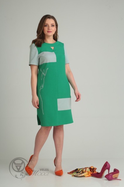 Платье 831 зеленый+серый VIOLA STYLE