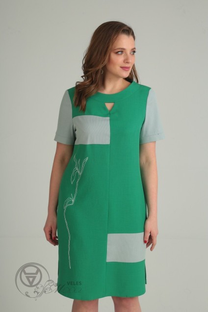 Платье 831 зеленый+серый VIOLA STYLE