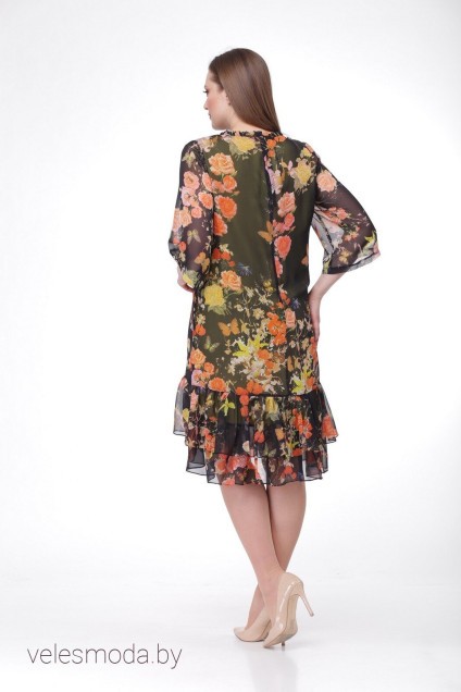 Платье 1075 оливково-оранжевый VOLNA