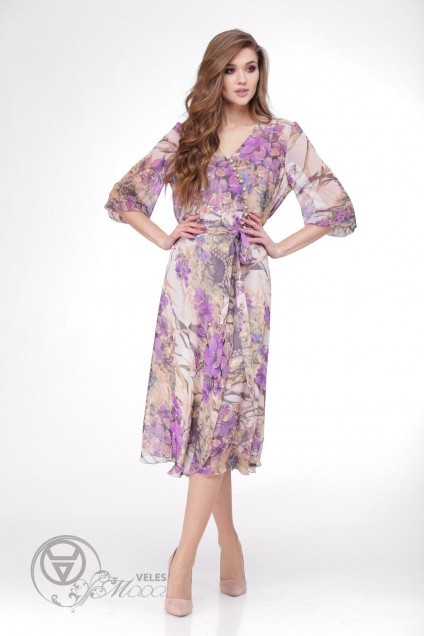 Платье 1168 бежево-фиолетовый VeritaModa
