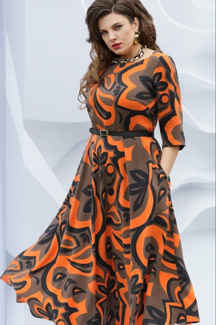 *Платье 19353-1 цветы оранжевый Vittoria Queen
