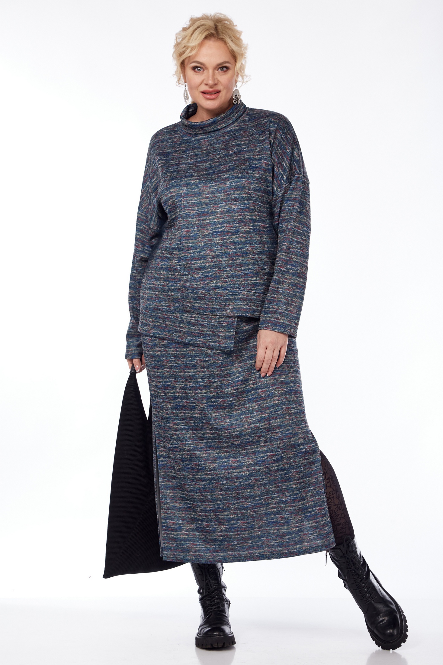 Костюм с юбкой 1050-4 меланж джинс Anastasia