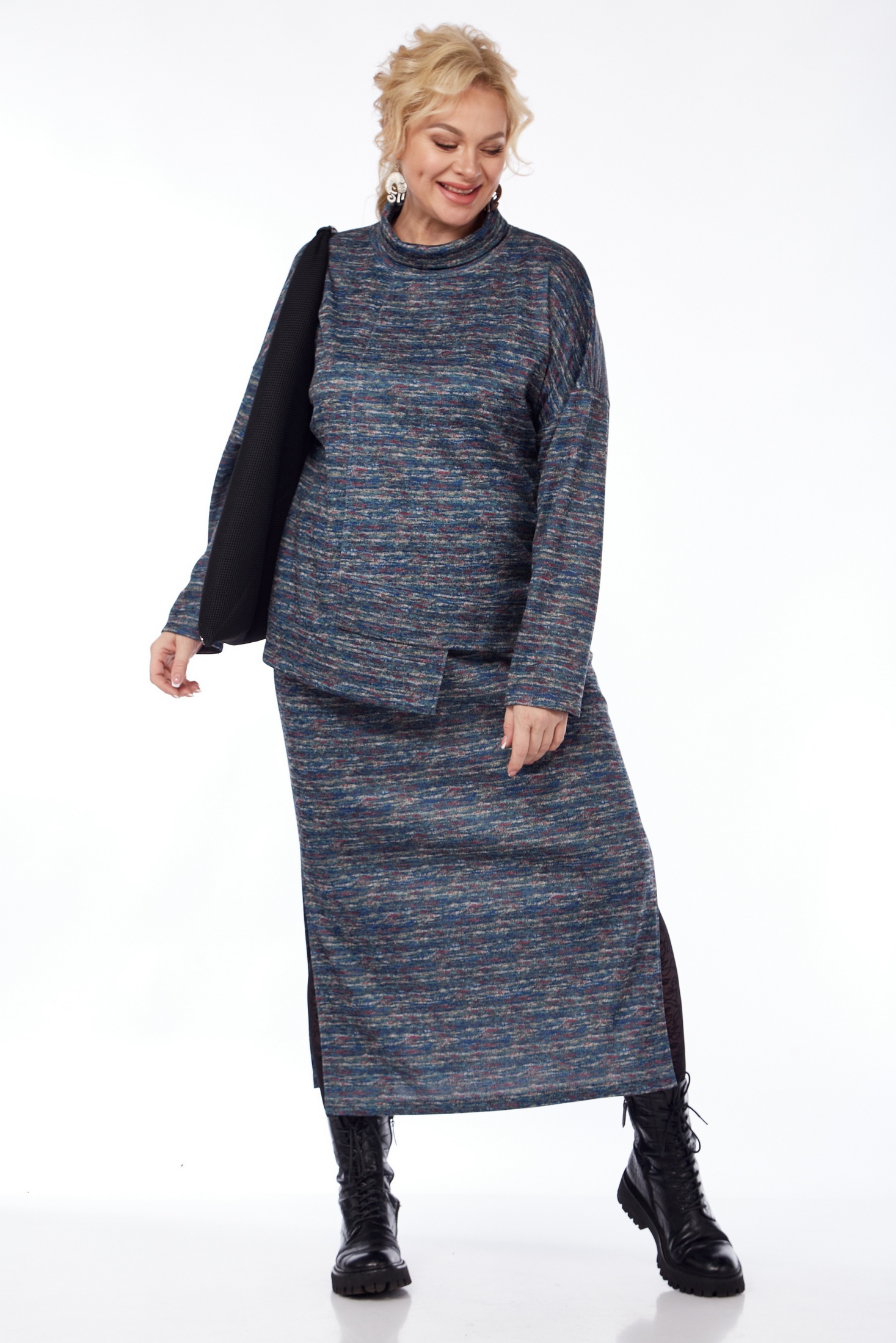 Костюм с юбкой 1050-4 меланж джинс Anastasia