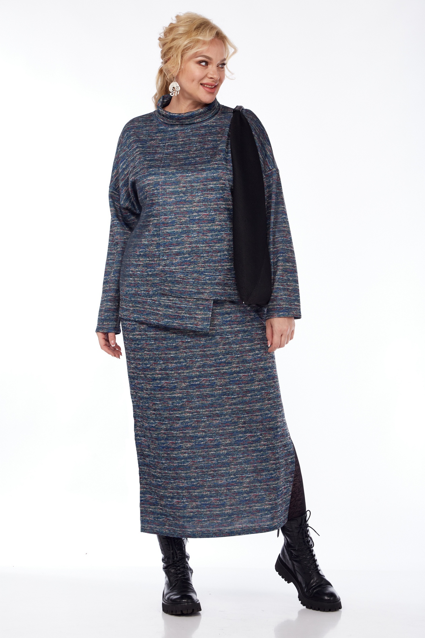 Костюм с юбкой 1050-4 меланж джинс Anastasia