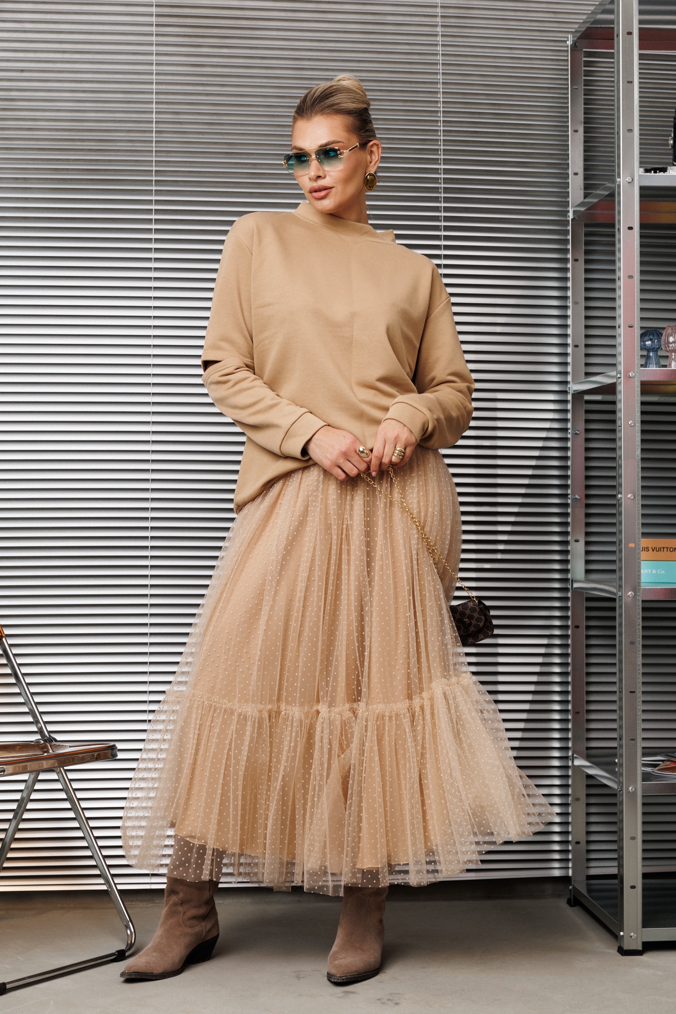 Костюм с юбкой 1289 карамельный Anastasia