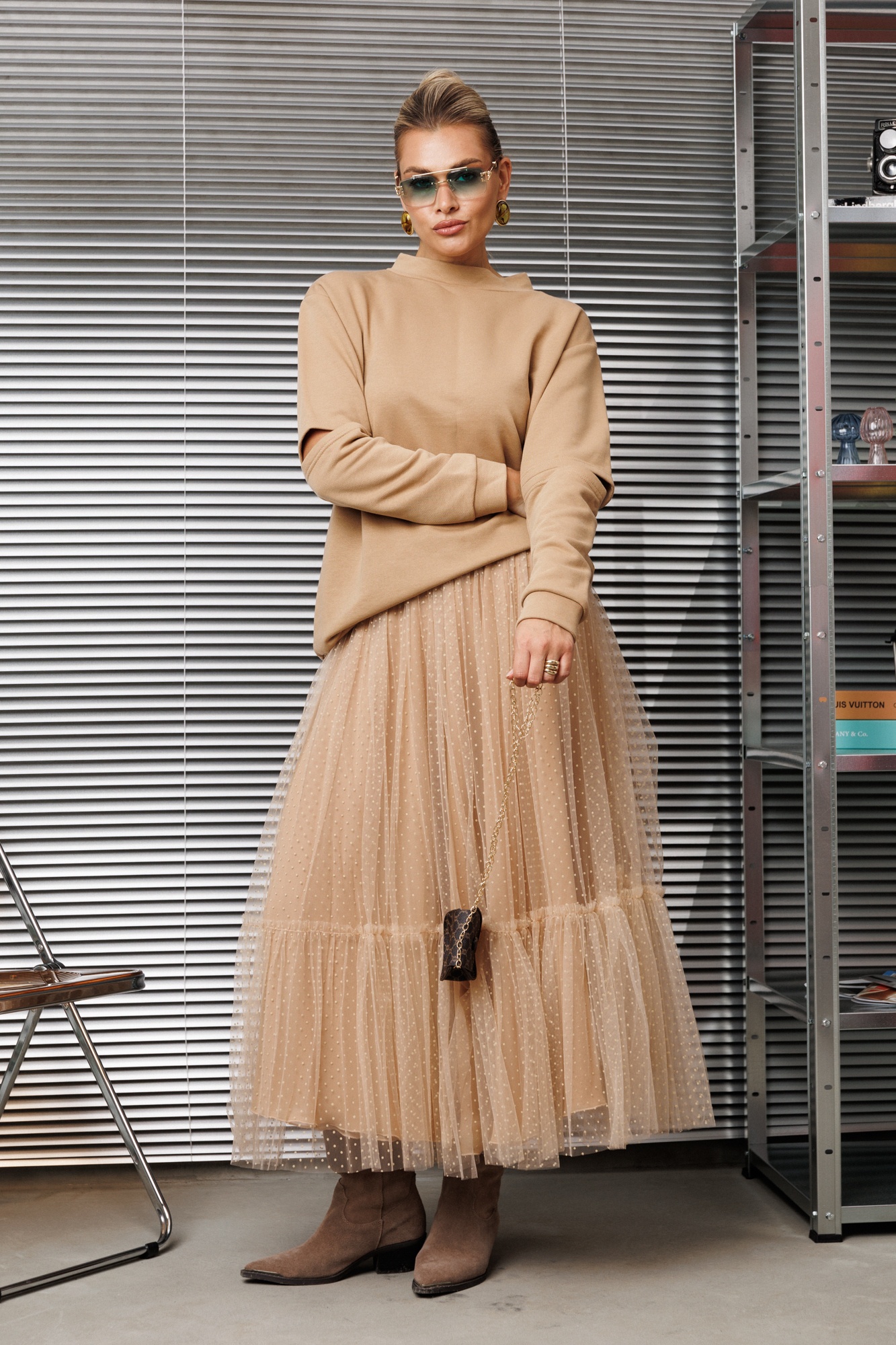 Костюм с юбкой 1289 карамельный Anastasia