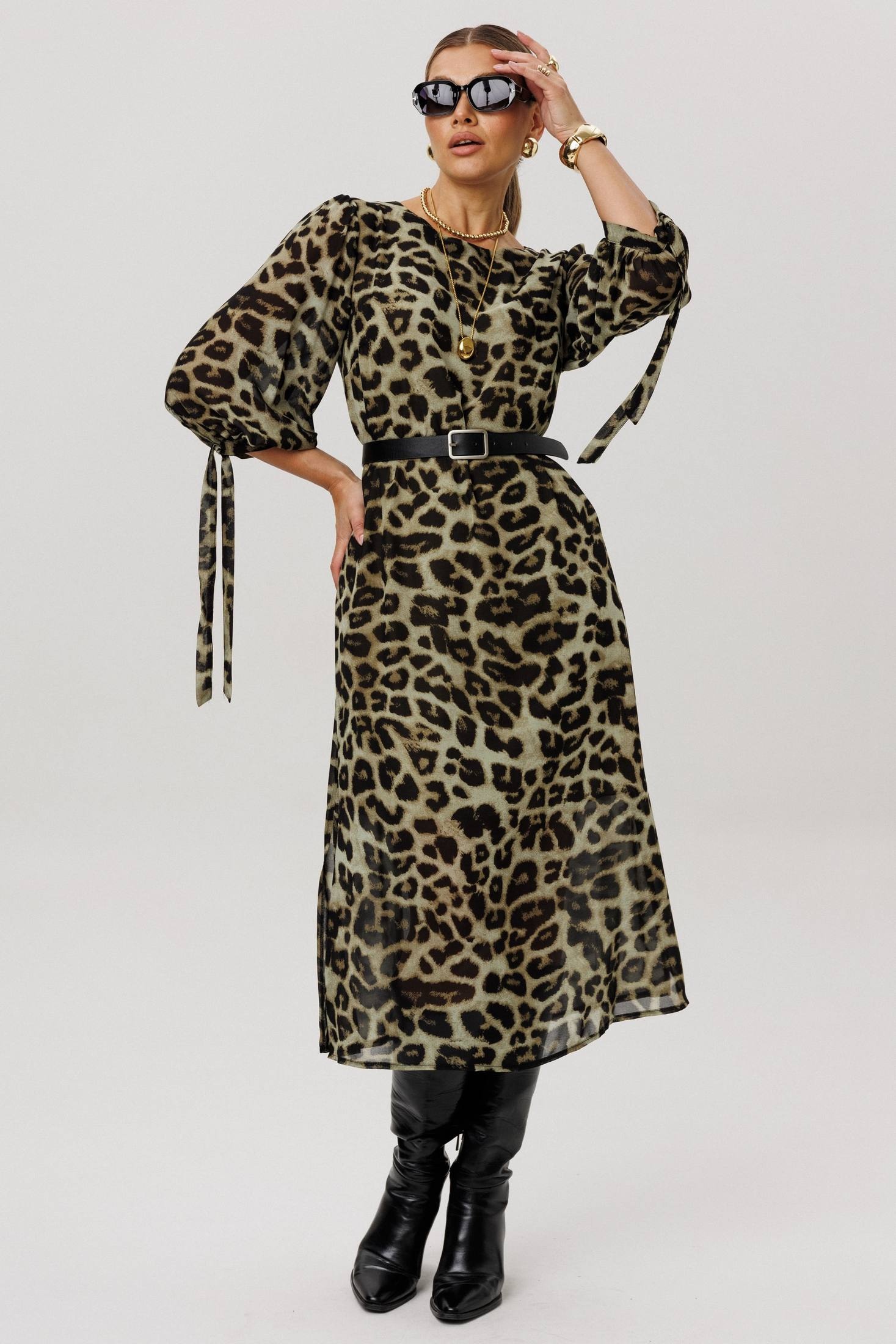 Платье 1733 зеленый леопард Anelli Платье 1733 зеленый леопард Anelli