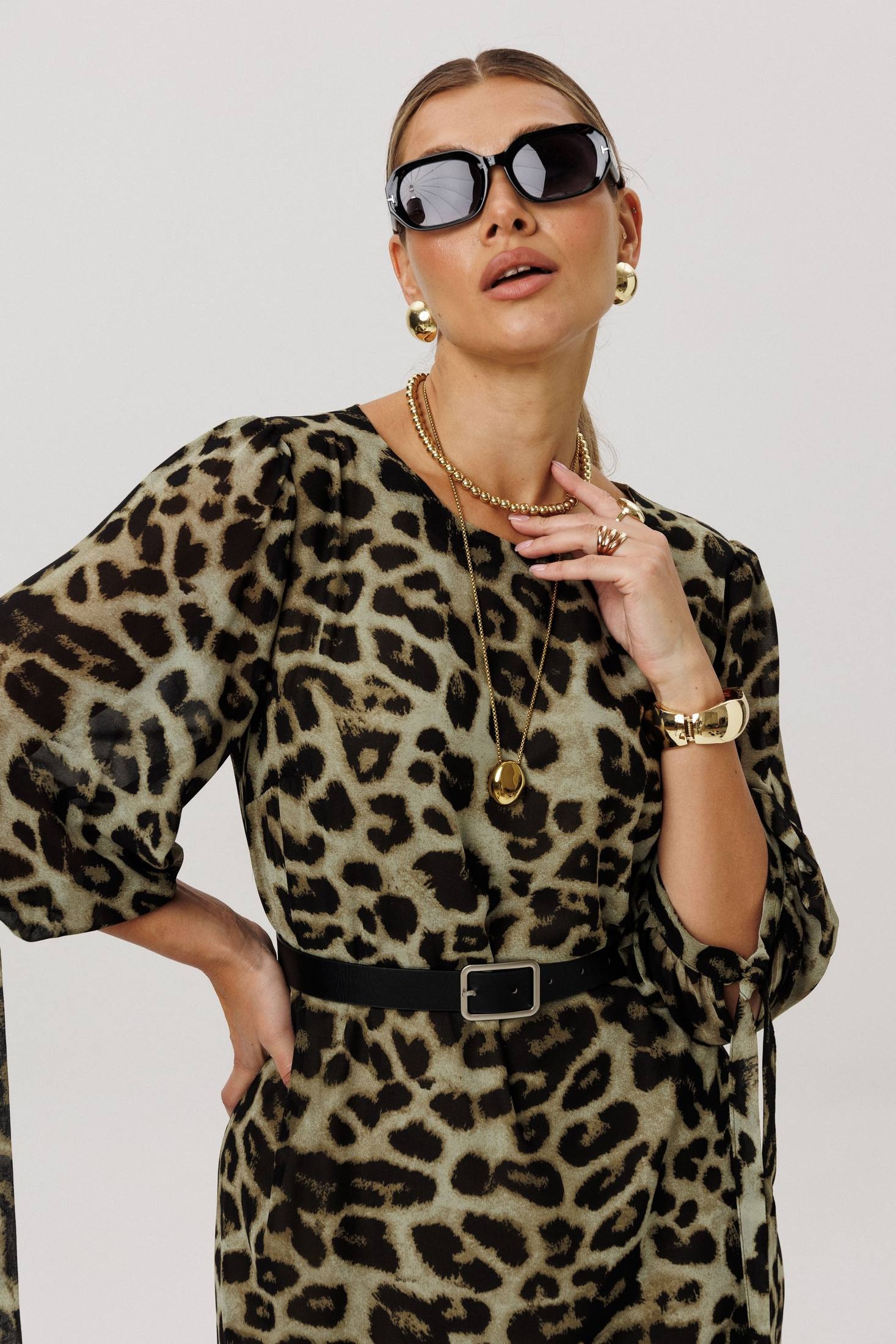 Платье 1733 зеленый леопард Anelli фото 3 Платье 1733 зеленый леопард Anelli фото 3