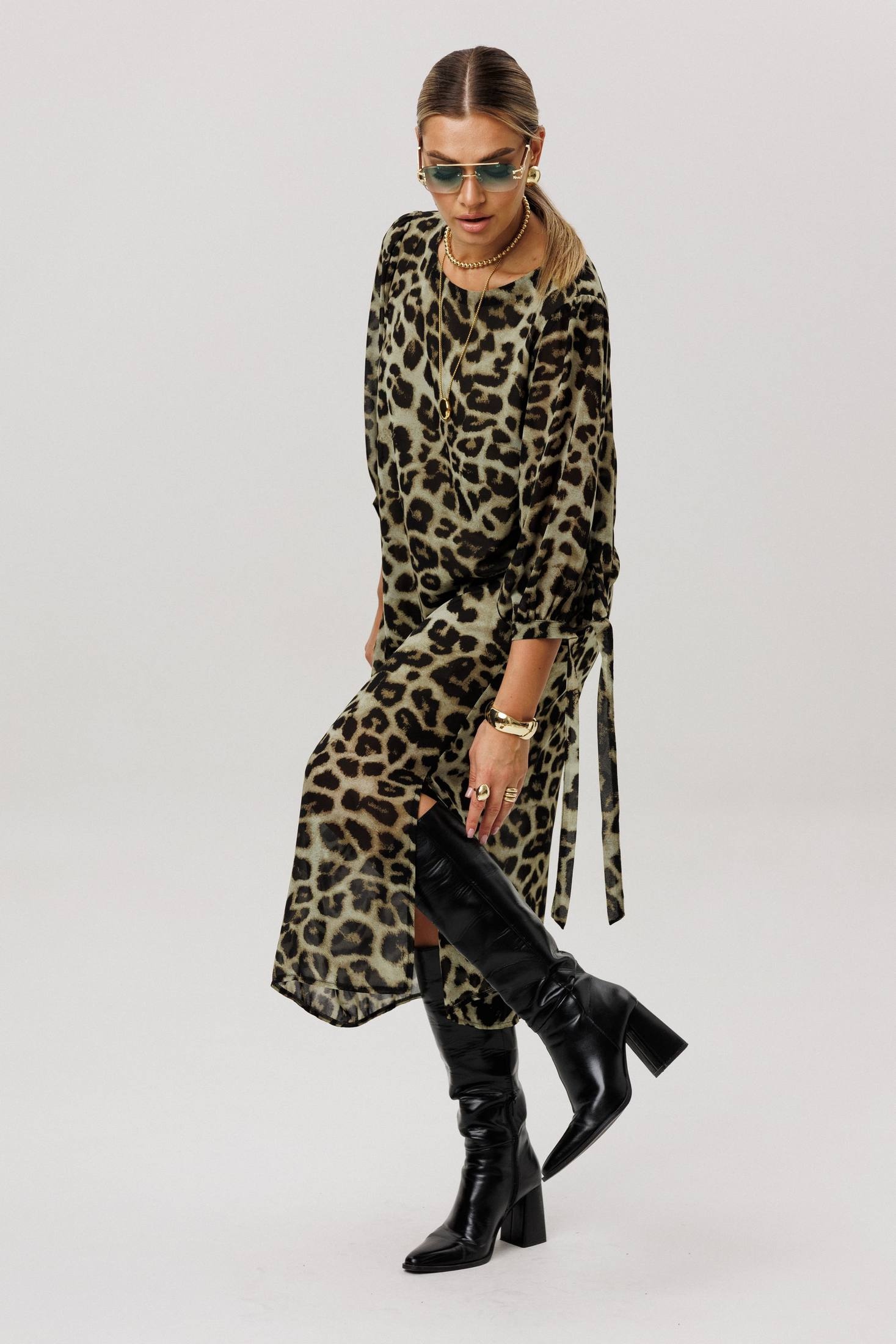 Платье 1733 зеленый леопард Anelli фото 4 Платье 1733 зеленый леопард Anelli фото 4