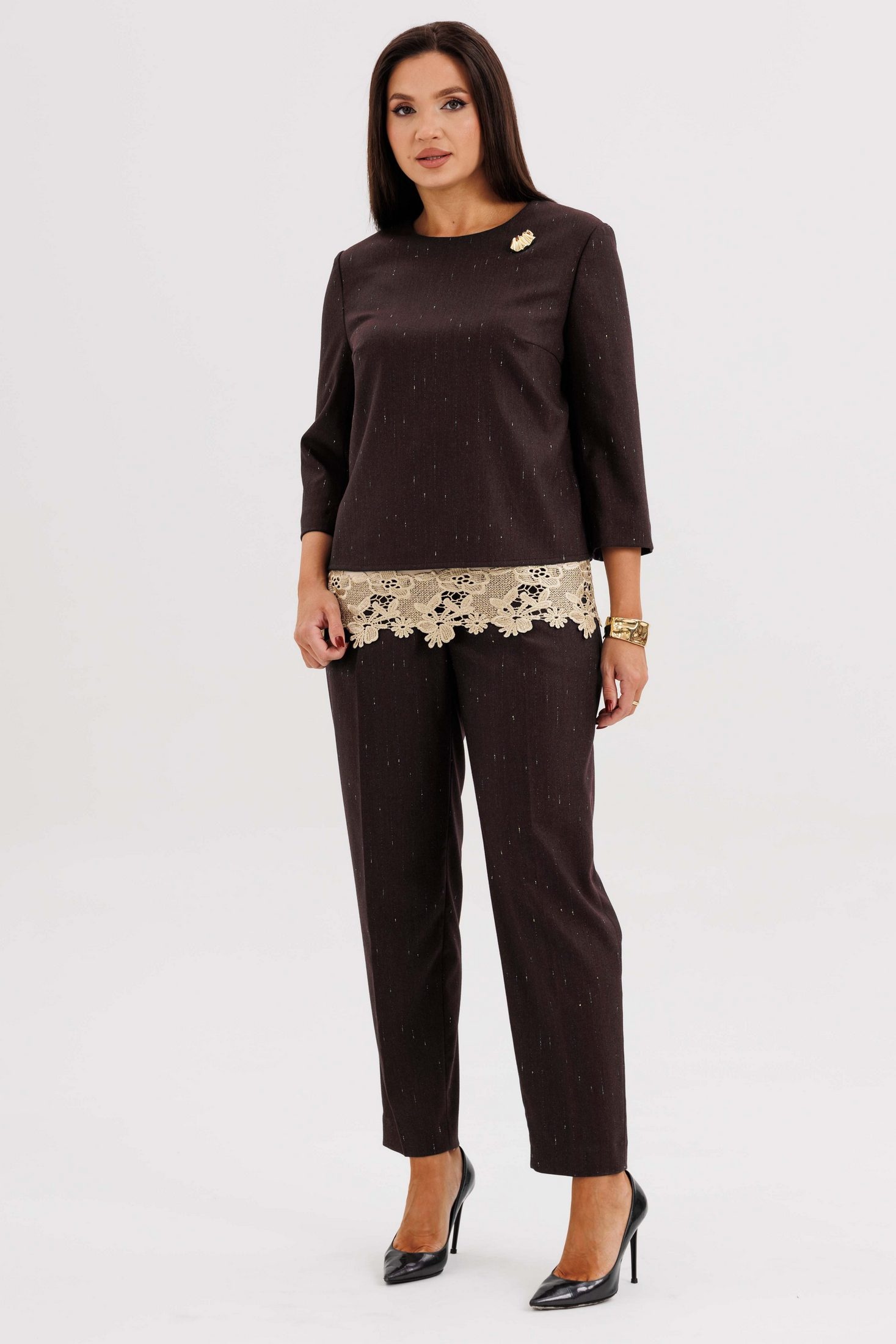 Костюм брючный 5318 шоколадный FantaziaMod фото 3 Костюм брючный 5318 шоколадный FantaziaMod фото 3