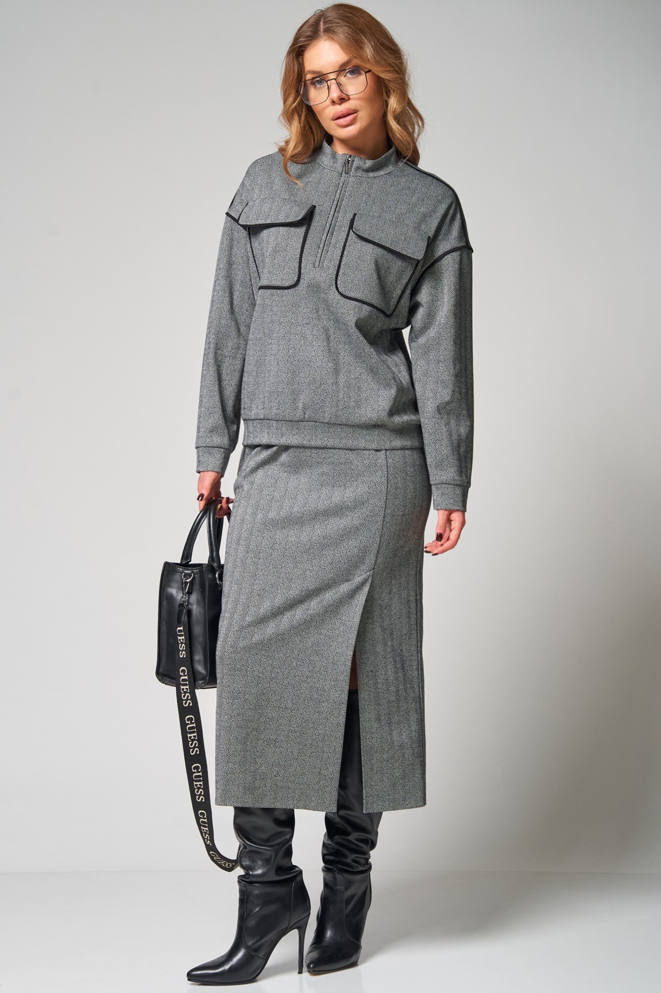 Костюм с юбкой 373 серый LAIKONY