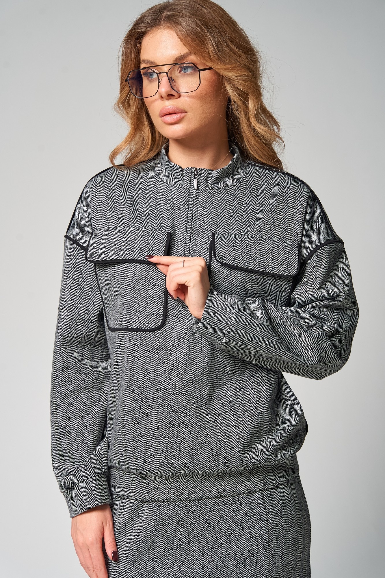 Костюм с юбкой 373 серый LAIKONY