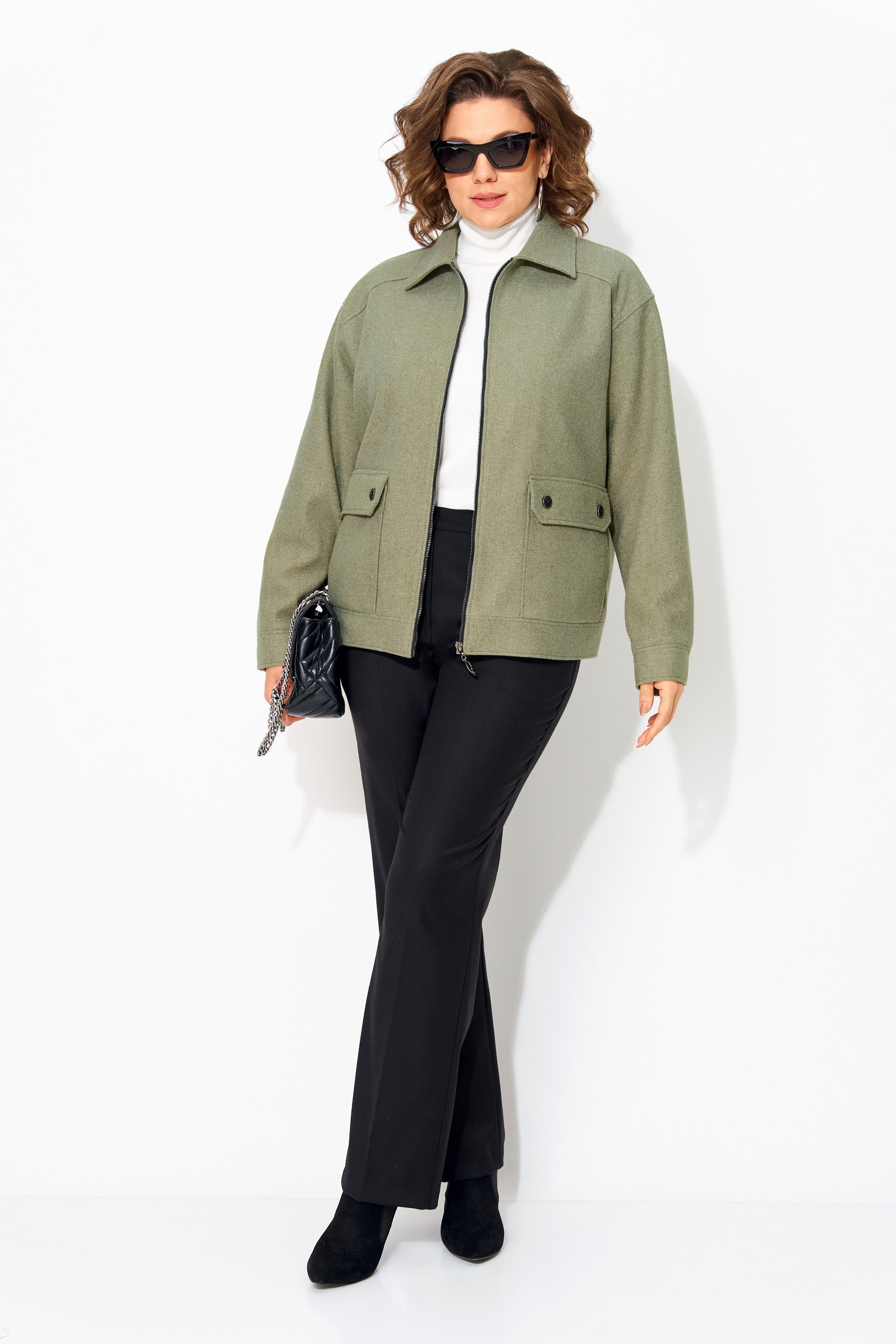 Костюм брючный 1482 БрПн олива + черный Liliana-style фото 4 Костюм брючный 1482 БрПн олива + черный Liliana-style фото 4