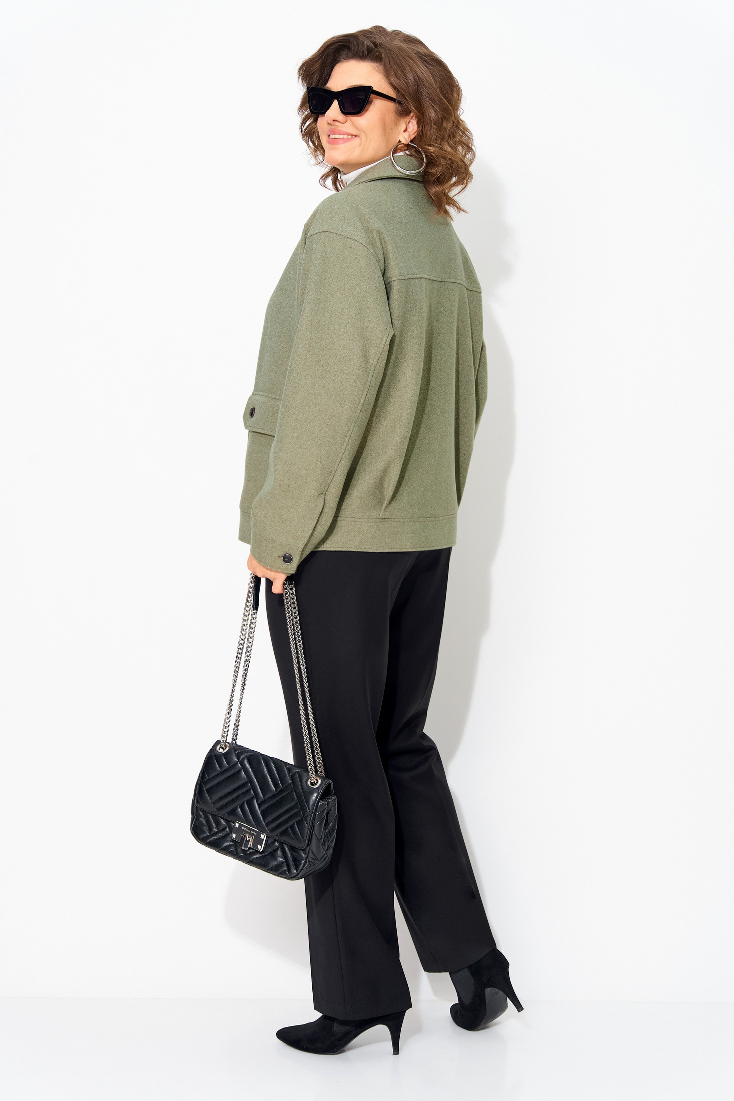 Костюм брючный 1482 БрПн олива + черный Liliana-style фото 2 Костюм брючный 1482 БрПн олива + черный Liliana-style фото 2