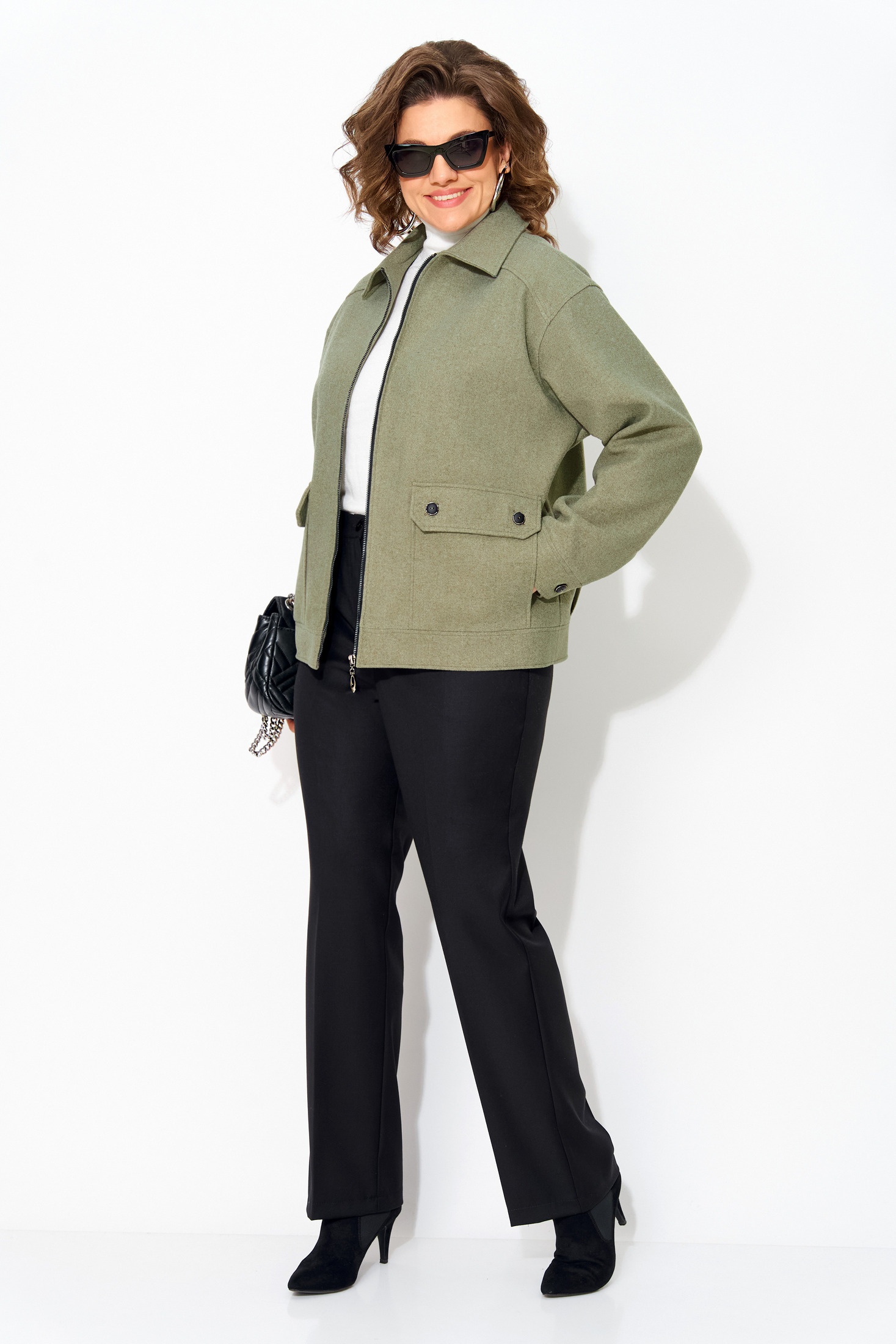 Костюм брючный 1482 БрПн олива + черный Liliana-style фото 3 Костюм брючный 1482 БрПн олива + черный Liliana-style фото 3