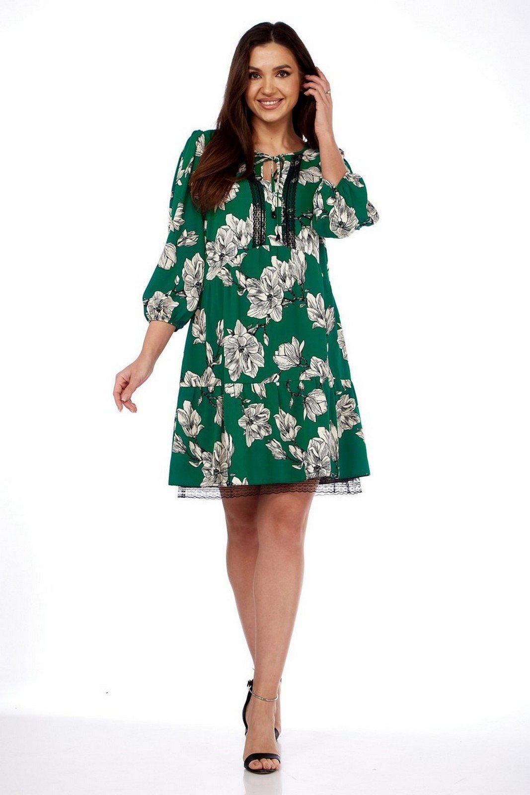Платье 1035 зеленый в цветы Milora
