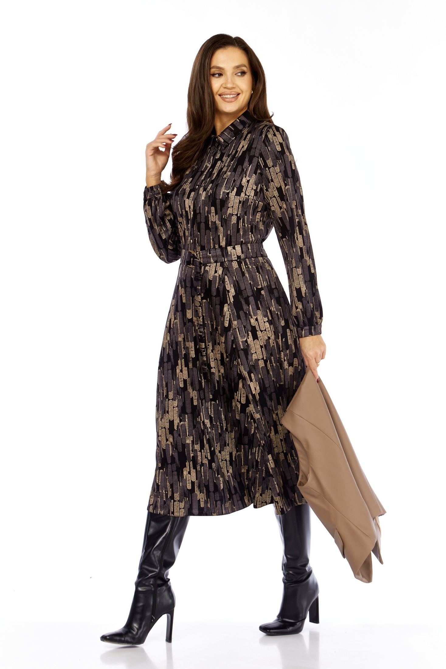 Костюм с платьем 1380-1 черный + штрихи Milora фото 4 Костюм с платьем 1380-1 черный + штрихи Milora фото 4