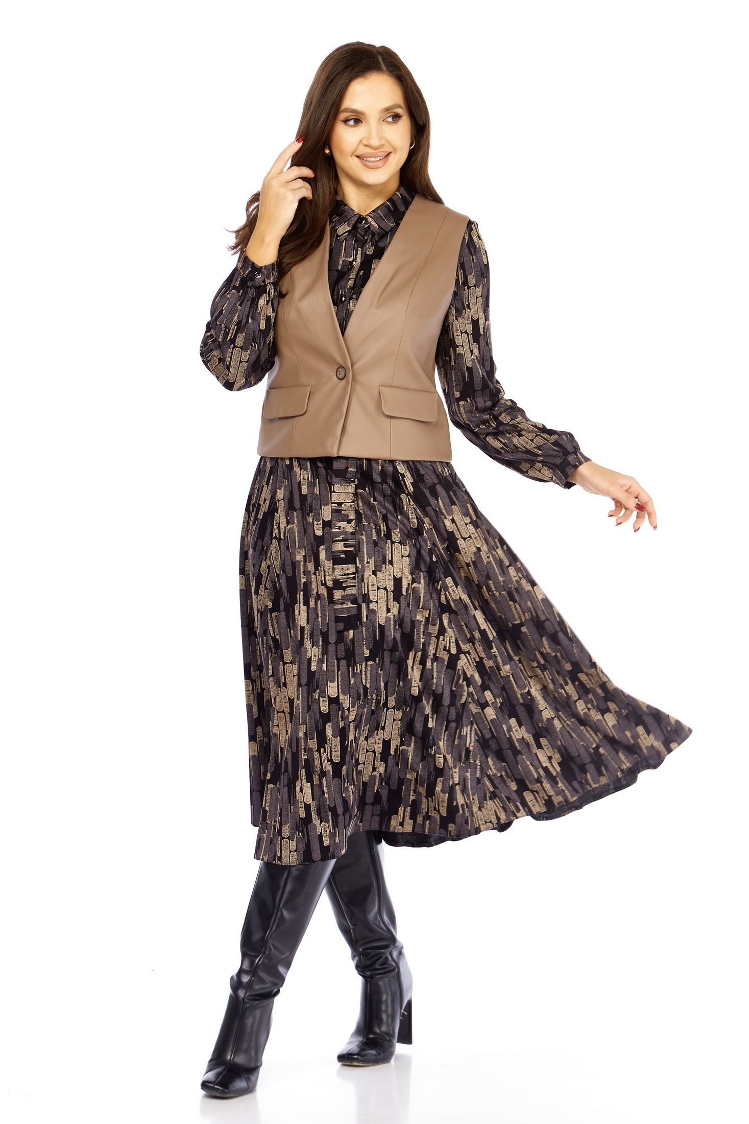 Костюм с платьем 1380-1 черный + штрихи Milora Костюм с платьем 1380-1 черный + штрихи Milora