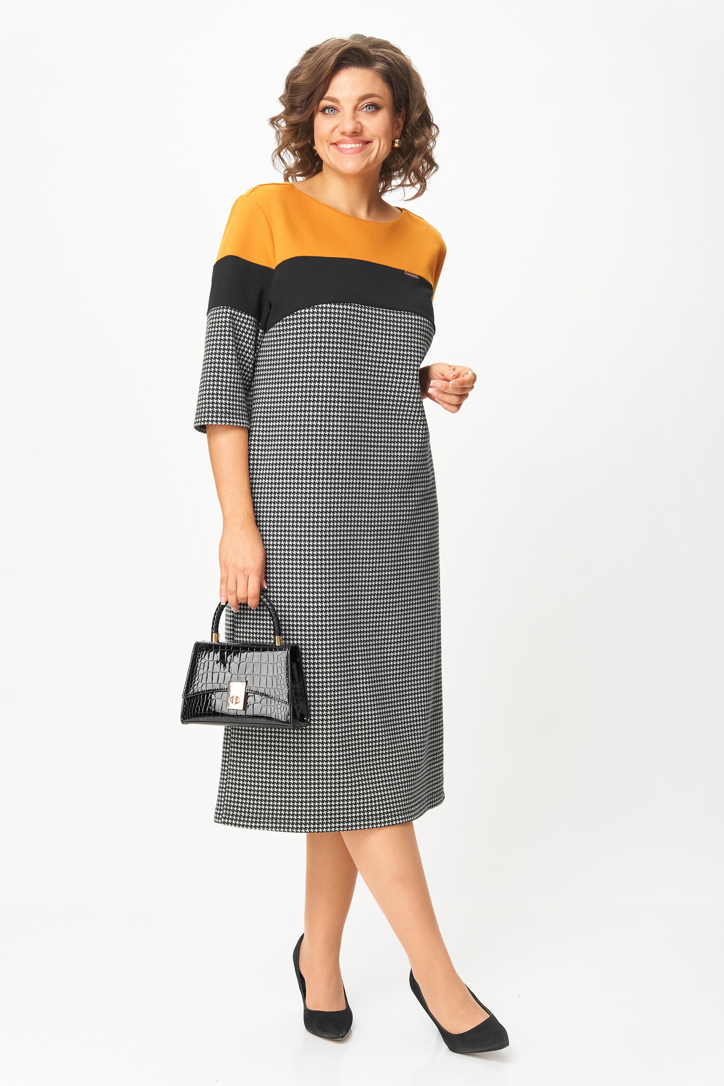 Платье 2188 гусиная лапка + горчица Michel Chic фото 3 Платье 2188 гусиная лапка + горчица Michel Chic фото 3