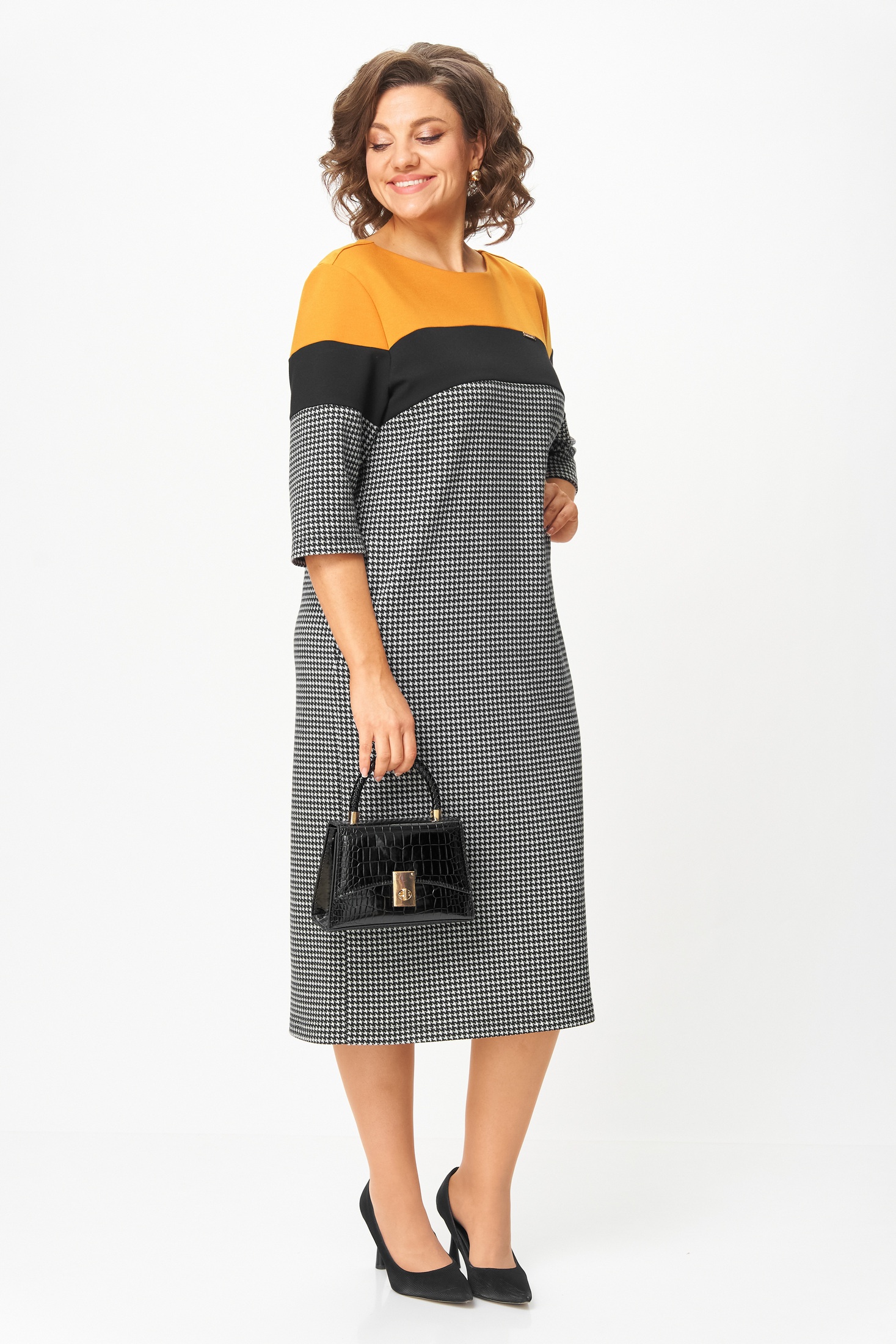Платье 2188 гусиная лапка + горчица Michel Chic фото 4 Платье 2188 гусиная лапка + горчица Michel Chic фото 4