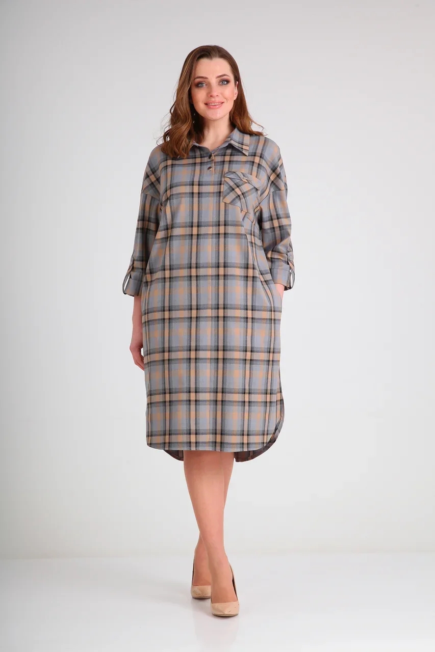 Платье 269 клетка серая СиБон фото 2 Платье 269 клетка серая СиБон фото 2