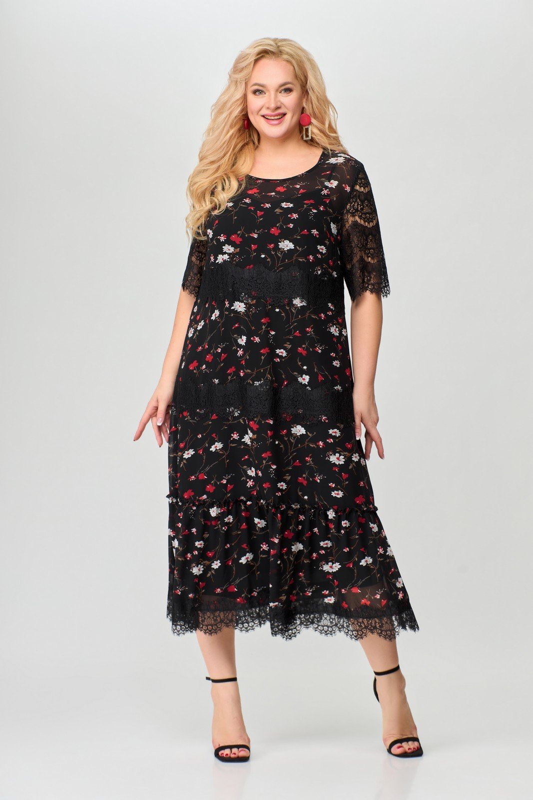 Костюм с платьем 1505 черный + красные цветы Svetlana Style