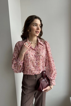 Блузка 376-1 розовый + ромашки Lizet collection