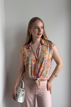 Блузка 427 голубой + оранжевый Lizet collection