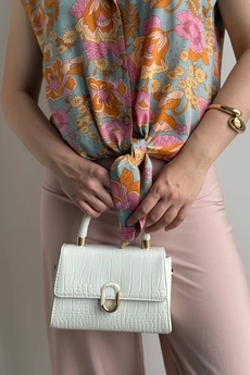 Блузка 427 голубой + оранжевый Lizet collection