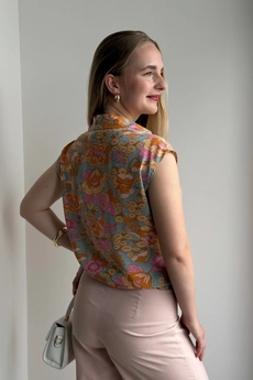 Блузка 427 голубой + оранжевый Lizet collection
