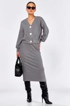 Костюм с юбкой 1552 серый Faufilure