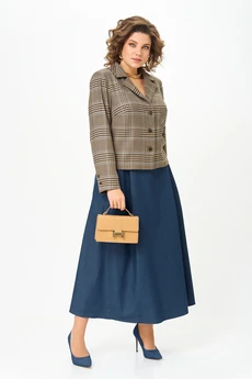 Костюм с юбкой 24-17А сине-бежевый  AIRA style