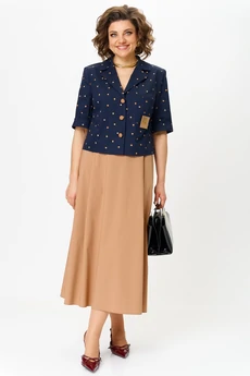 Костюм с юбкой 24120А капучино+синий AIRA style