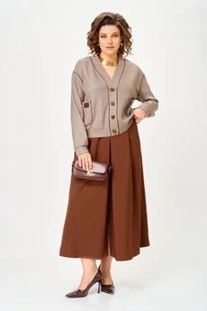 Костюм с юбкой 24131 бежево-коричневый AIRA style