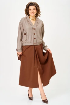 Костюм с юбкой 24131 бежево-коричневый AIRA style