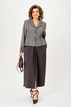 Костюм с юбкой 24133 серый+коричневый AIRA style