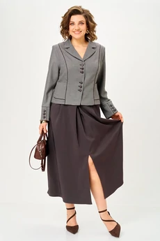Костюм с юбкой 24133 серый+коричневый AIRA style