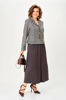 Костюм с юбкой 24133 серый+коричневый AIRA style