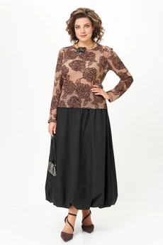 Костюм с юбкой 24136 капучино + черный AIRA style